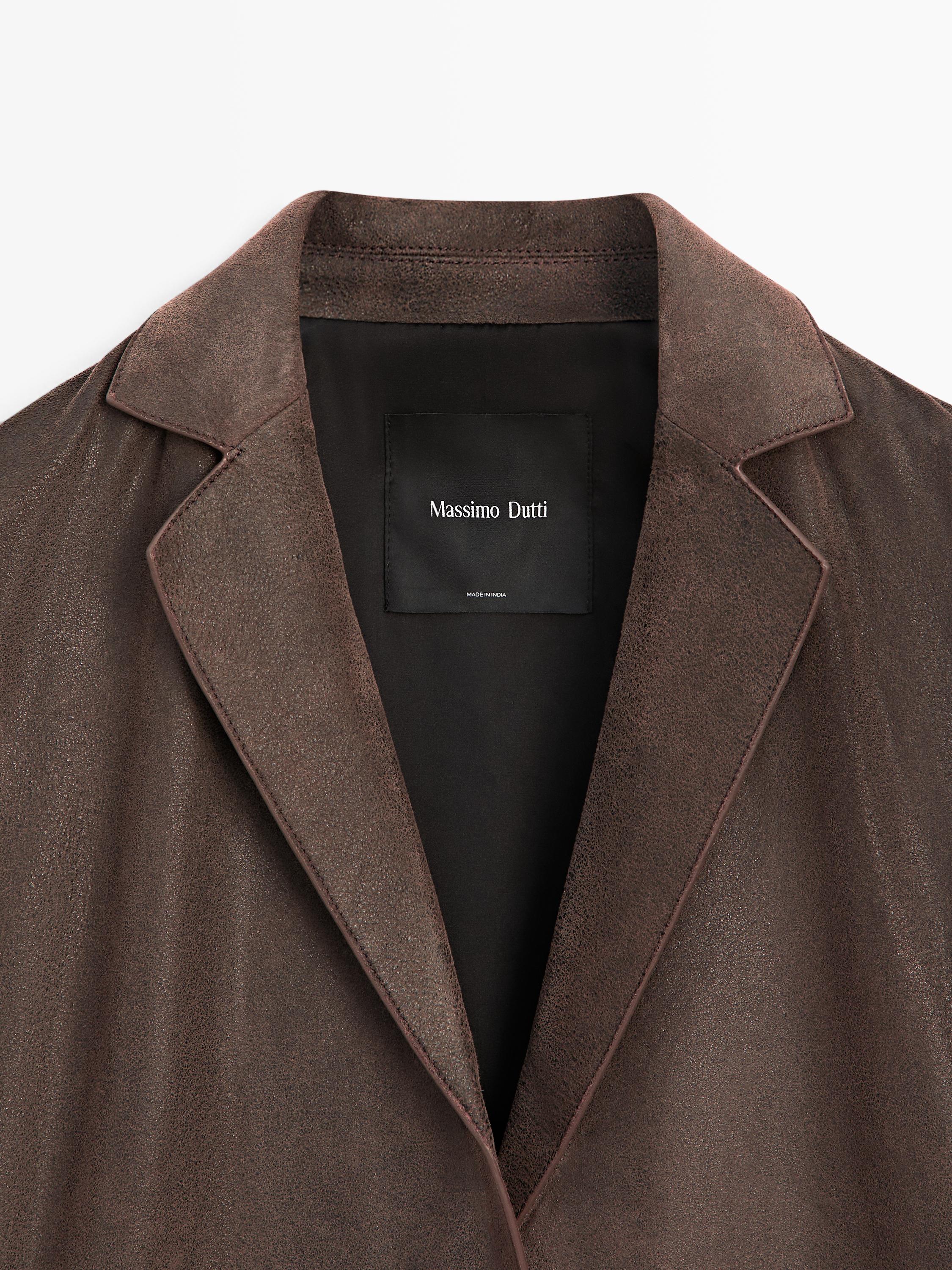 Blazer à revers en cuir finition daim